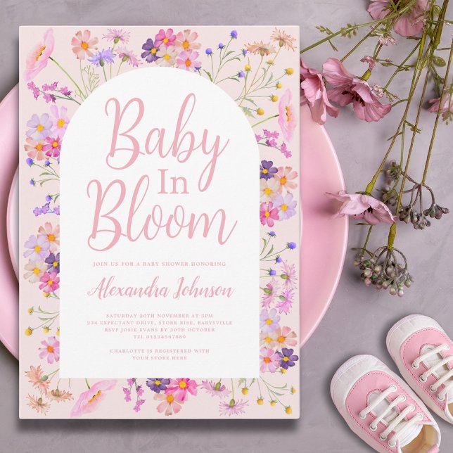 Wildflower baby in bloom Girl Baby Shower Invitation (Baby in bloom girl baby shower invitation)