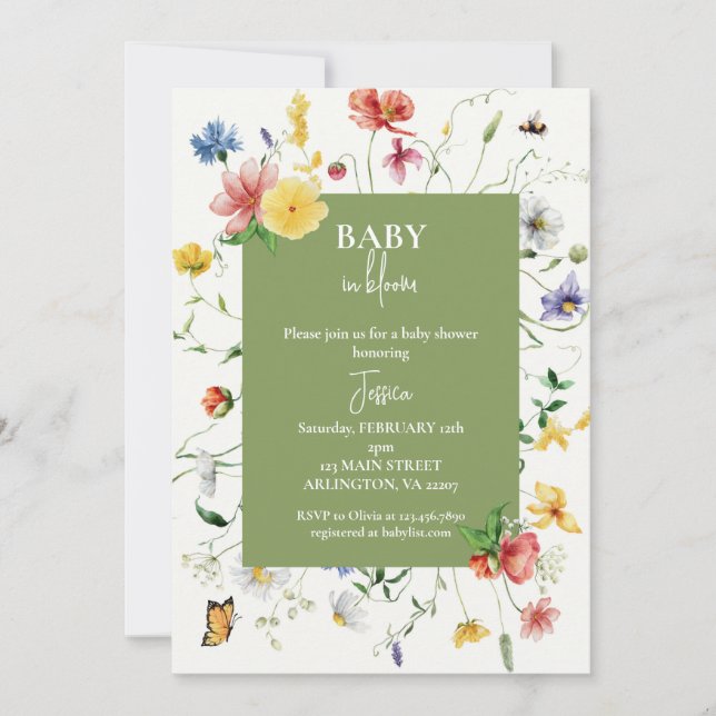 Wildflower Baby in Bloom Invitation (Front)