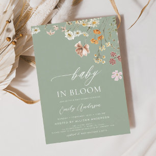 Wildflower Baby in Bloom Sage Green Shower Invitation