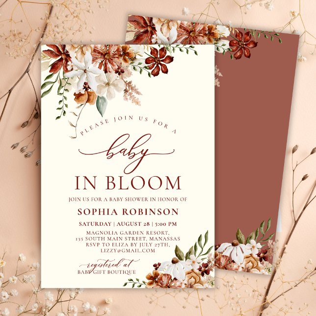 Wildflower Baby in Bloom Terracotta Baby Shower  Invitation (Creator Uploaded)