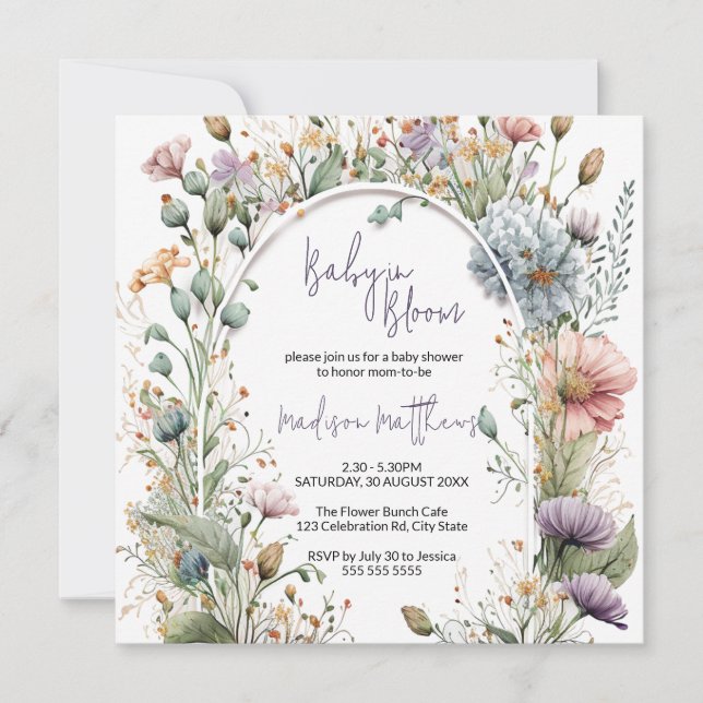 Wildflower Baby in Bloom Watercolor Baby Shower Invitation (Front)