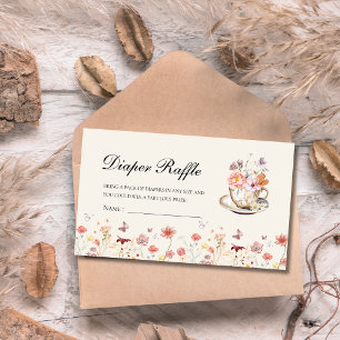 Wildflower baby is brewing tea baby shower diaper enclosure card