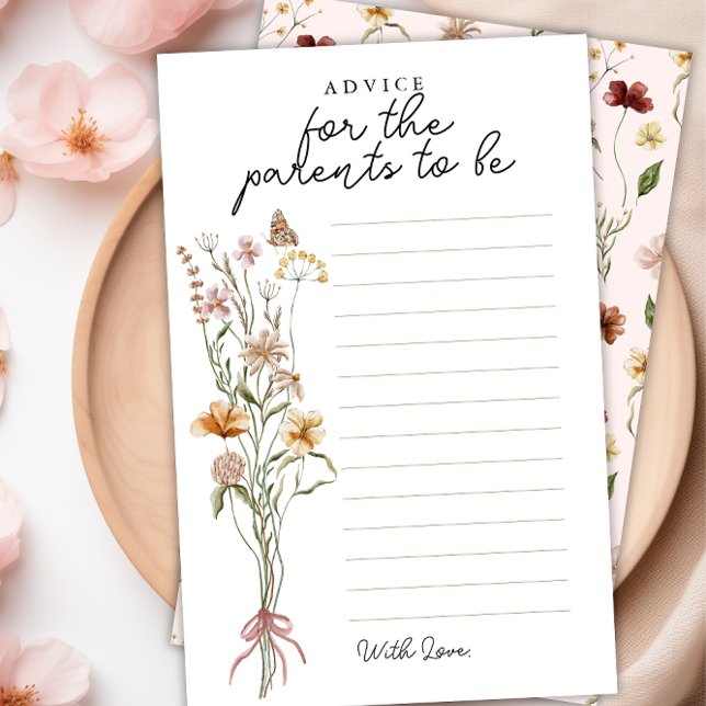 Wildflower Baby Shower Advice for the Parents Card (Floral Predictions & Advice Baby Shower Game Card)
