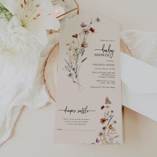 Wildflower Baby Shower All In One Invite (Watercolor Boho Wildflower Baby Shower All In One Invite by Painted Paperie
)