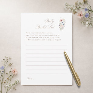 Wildflower Baby Shower Baby Bucket List Game Card