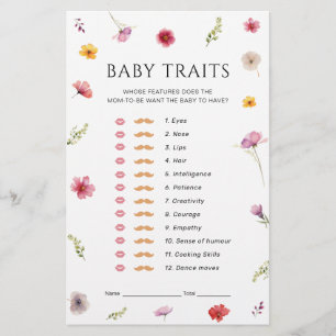 Wildflower Baby Shower Baby Traits Game