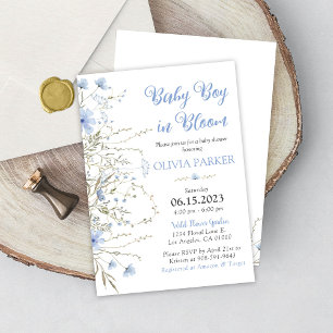 Wildflower Baby Shower Boy Invitation Light Blue