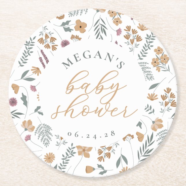 Wildflower Baby Shower Coasters - Orange (Front)