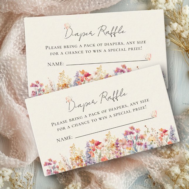Wildflower Baby Shower Diaper Raffle Ticket Enclosure Card (Wildflower Baby Shower Diaper Beige+Pastel Raffle Ticket Enclosure Card for Baby Girl & Baby Boy.)
