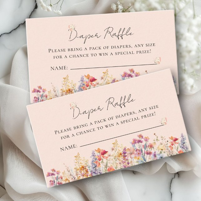 Wildflower Baby Shower Diaper Raffle Ticket Enclosure Card (Wildflower Baby Shower Diaper Raffle Ticket Enclosure Card, Blush-Pink for Baby Girl.)