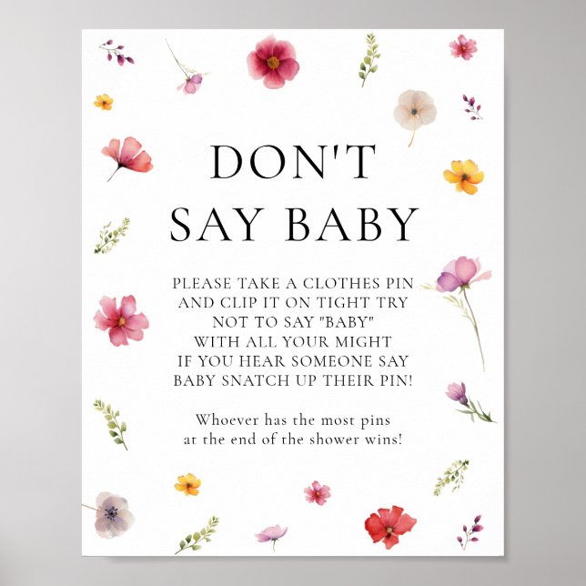 Wildflower Baby Shower Don't Say Baby Game Poster (Front)