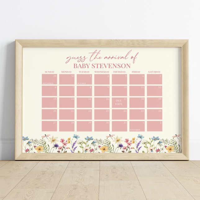 Wildflower Baby Shower Due Date Calendar Sign (Creator Uploaded)
