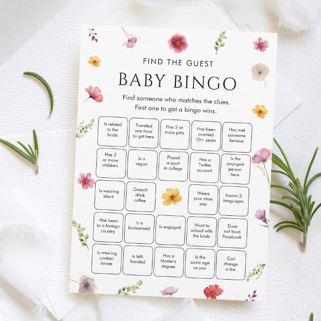 Wildflower Baby Shower Find the Guest Bingo Game  Invitation (Creator Uploaded)