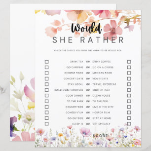 Wildflower baby shower game "Would She Rather"
