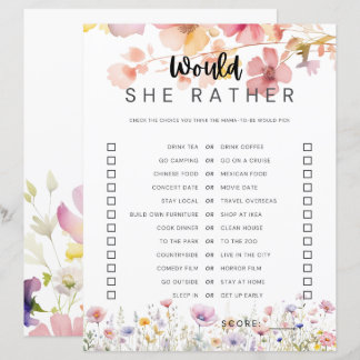 Wildflower baby shower game "Would She Rather"