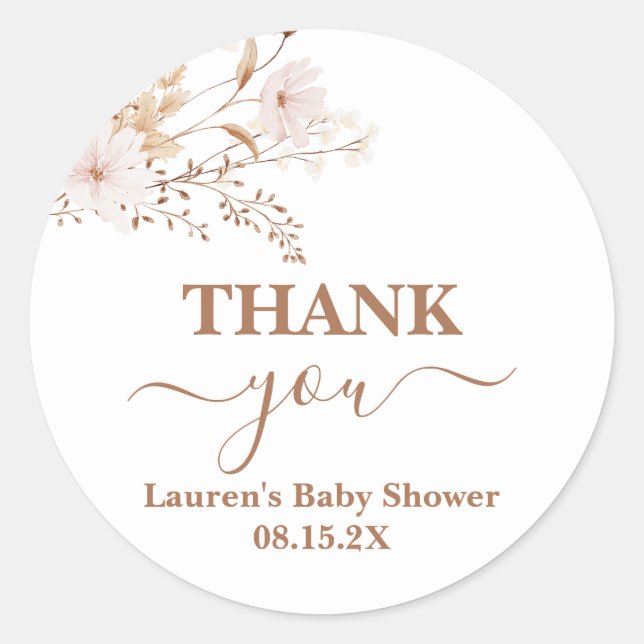 Wildflower Baby Shower Girl Classic Round Sticker (Front)
