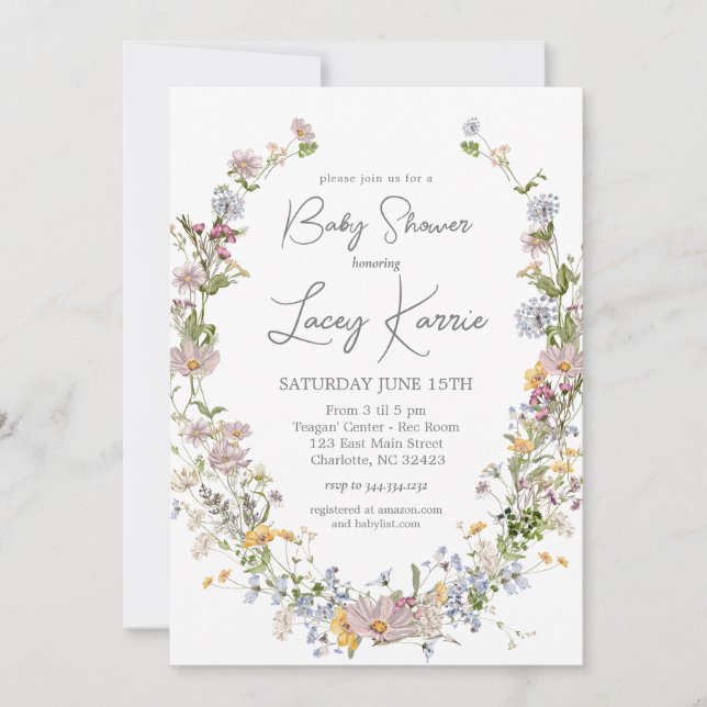 Wildflower Baby Shower invitation, Boho Floral  Invitation (Front)