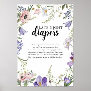 Wildflower Baby Shower Late Night Diapers Sign