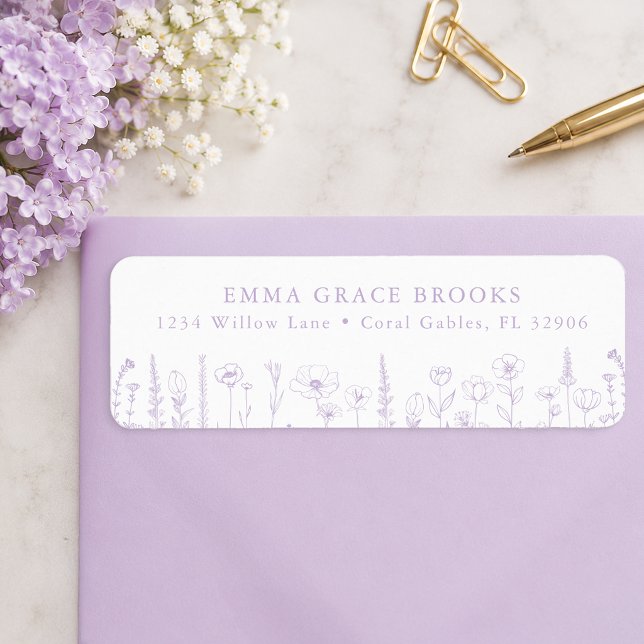 Wildflower Baby Shower Lavender Return Address (Return Address Label)