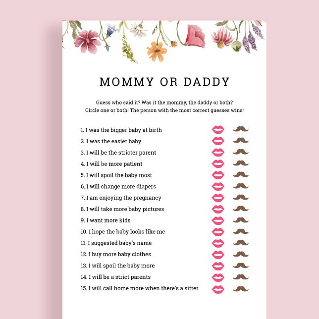 Wildflower Baby Shower Mommy or Daddy Game  (Creator Uploaded)