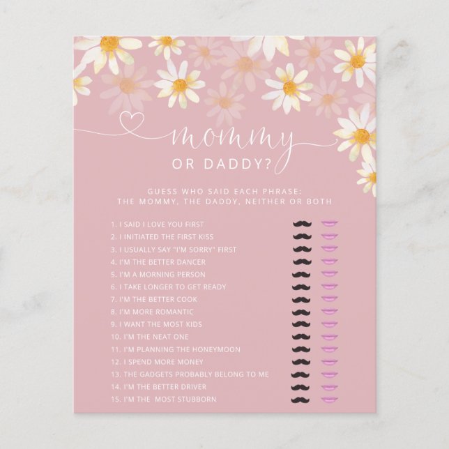 Wildflower Baby Shower Mummy or Daddy Game (Front)