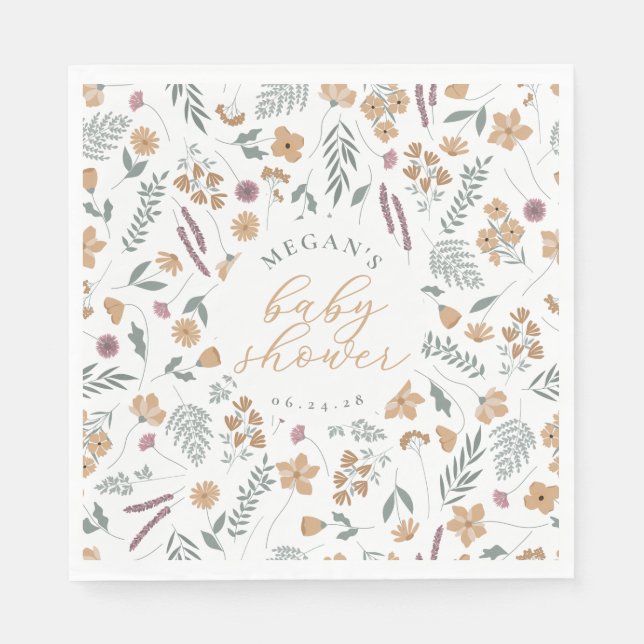 Wildflower Baby Shower Napkins - Orange (Front)
