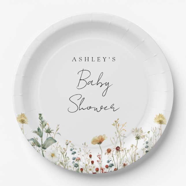 Wildflower Baby Shower Paper Plate (Front)