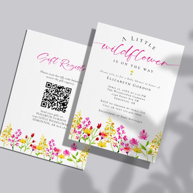 Wildflower Baby Shower Registry QR Code 2 sided Invitation (Creator Uploaded)