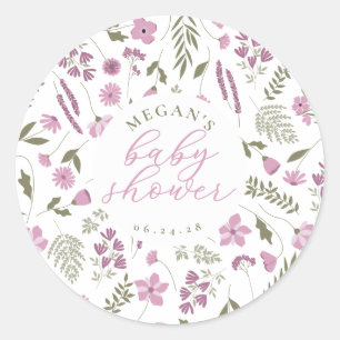 Wildflower Baby Shower Sticker - Purple