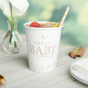 Wildflower Baby Shower Taupe Floral Paper Cup