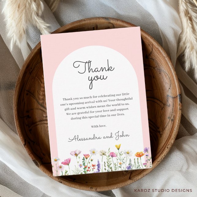 Wildflower Baby Shower Thank You Card (Thank you card shown in 3.5 x 5 inches. Add your custom text and choose size, paper and corner style)
