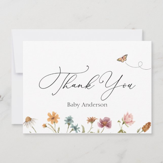 Wildflower Baby Shower Thank You  Note Card (Front)