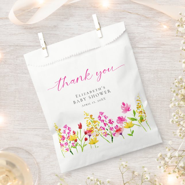 Wildflower Baby Shower Watercolor Baby Girl Cute Favour Bags (Clipped)