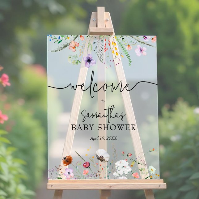Wildflower Baby Shower Welcome Acrylic Sign (Wildflower baby shower Welcome acrylic sign, choose any size)