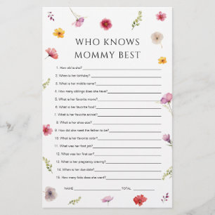 Wildflower Baby Shower Who Knows Mummy Best Game