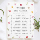 Wildflower Baby Shower Would She Rather Game Card