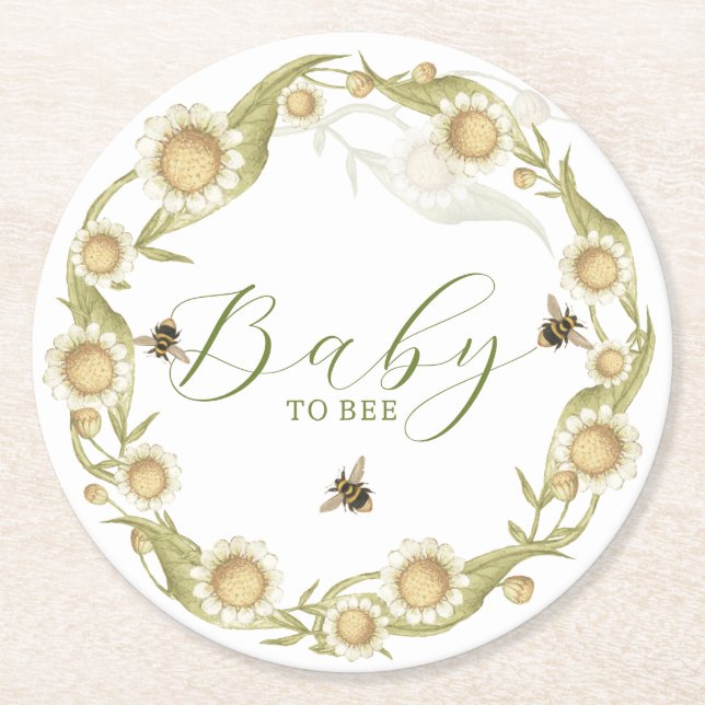Wildflower Baby to Bee Baby Shower Round Paper Coaster (Front)