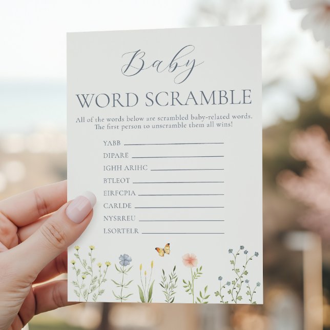 Wildflower Baby Word Scramble Baby Shower Game Advice Card (Creator Uploaded)