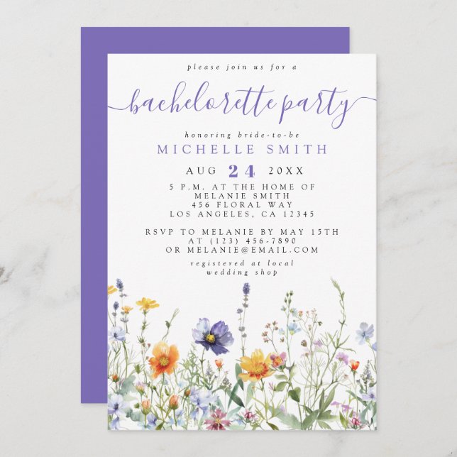 Wildflower Bachelorette Party Invitation (Front/Back)