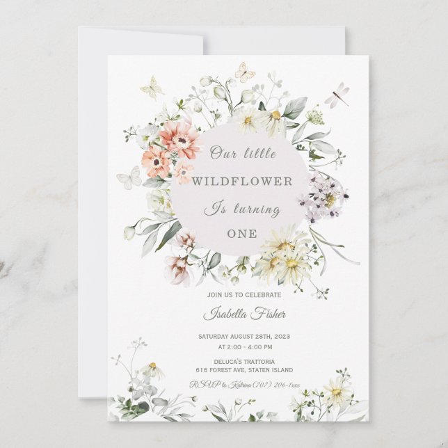 Wildflower Baptism and First Birthday Invitation (Front)