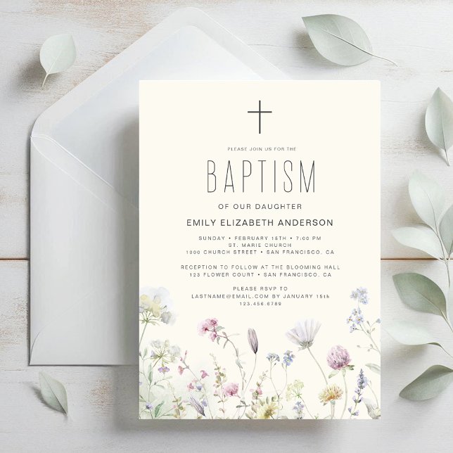 Wildflower Baptism Garden In Bloom Boho Invitation (Creator Uploaded)