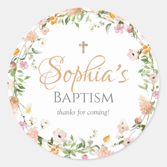 Wildflower Baptism Girl Pink Flower Sticker (Front)