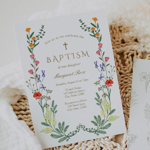 Wildflower Baptism Invitation Elegant Cross