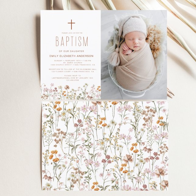 Wildflower Baptism Photo Garden In Bloom Invitation (Creator Uploaded)