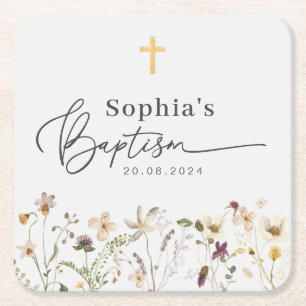Wildflower Baptism Square Paper Coaster