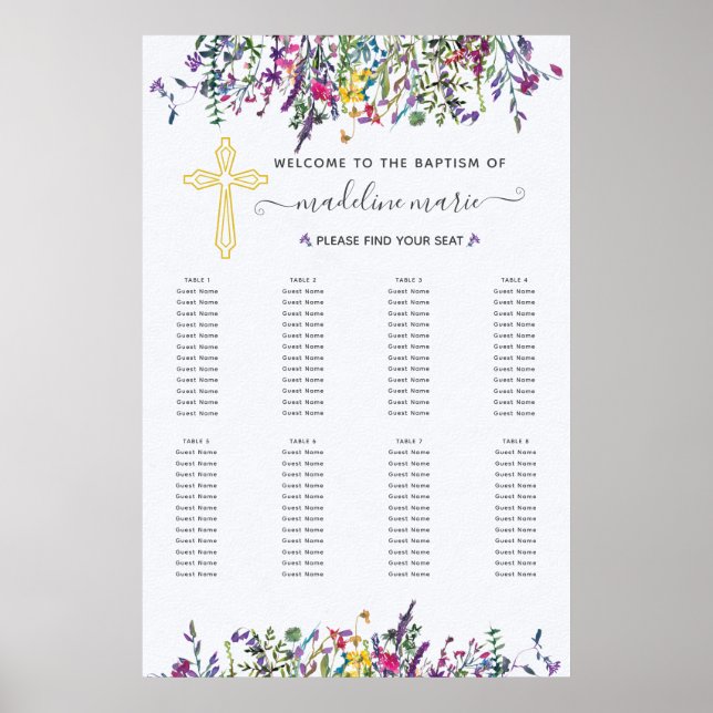 Wildflower Baptism Table Seating Chart (Front)