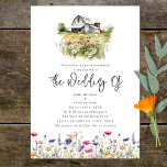 Wildflower Barn Rustic Wedding Invitation<br><div class="desc">Rustic wedding theme featuring illustration of rustic country farm with barn and wildflowers.  Wildflower border at bottom.</div>