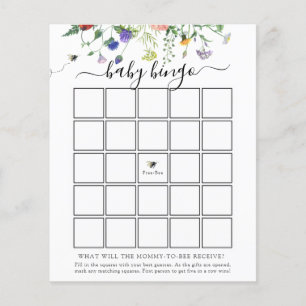 Wildflower Bee Baby Bingo Game Card