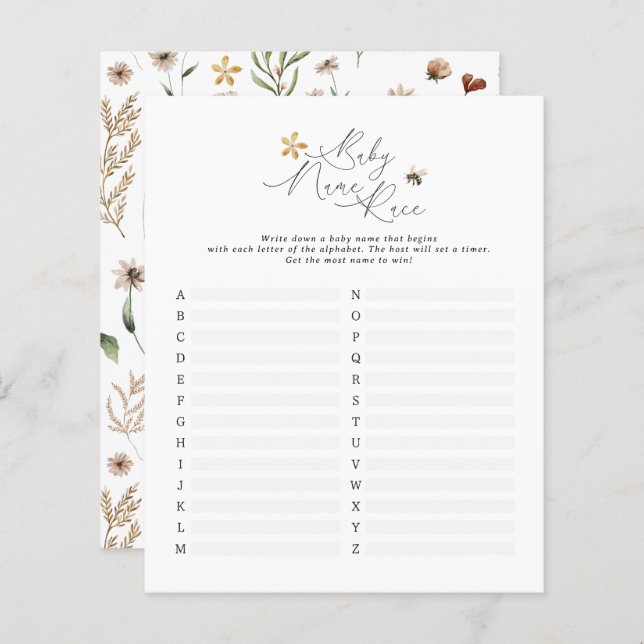 wildflower bee baby name face modern elegant game (Front/Back)