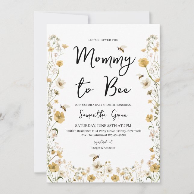 Wildflower Bee Baby Shower Invitation (Front)